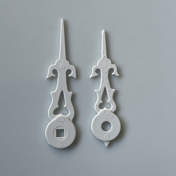 ONE PAIR of White Plastic Cuckoo Clock Hands – 6 Sizes Available – Square Hole