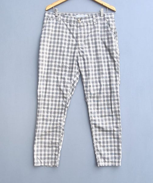 Oxford trouser pants mens size 34 cream checked tartan retro style Carousel 1
