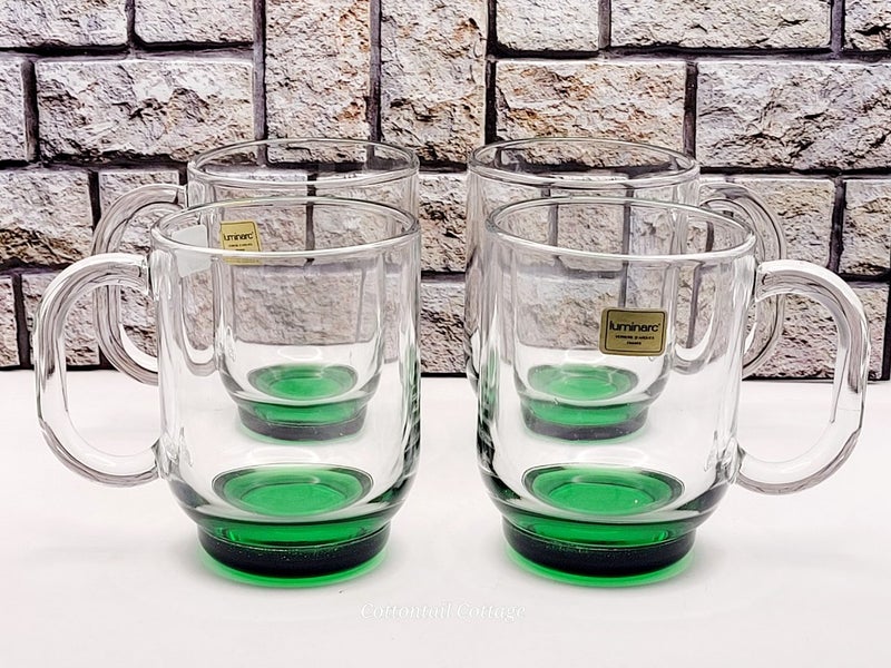 Retro Luminarc Green Glass Mugs x 4 Carousel 1