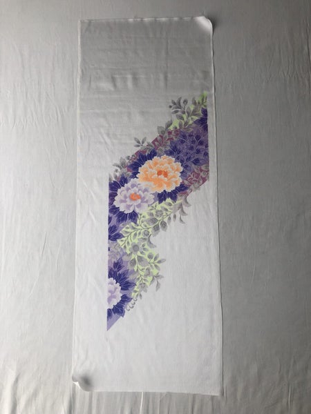 Vintage Japanese Floral Print Silk Fabric Piece Carousel 1