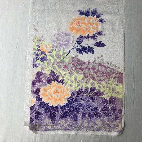 Vintage Japanese Silk Floral Print Fabric Piece Carousel 1