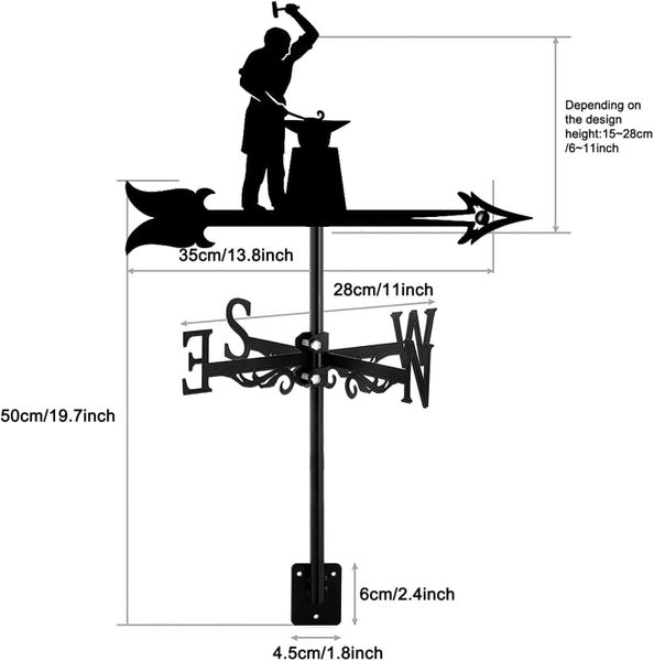 Weathercock Direction Indicator Metal wind vane Orchard Farm Weather Vane Blac Carousel 2