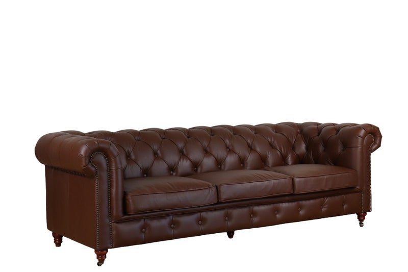 TNC Chesterfield Genuine Leather 3 Seater Sofa, Dark Brown62863860705539111