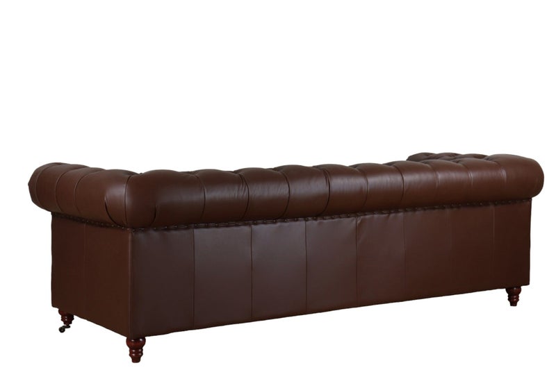 TNC Chesterfield Genuine Leather 3 Seater Sofa, Dark Brown62863860705539112