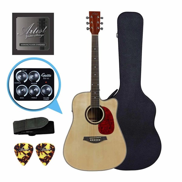 Artist LSPFX Natural Acoustic Electric Guitar w/ Speaker FX & BK Case Carousel 1
