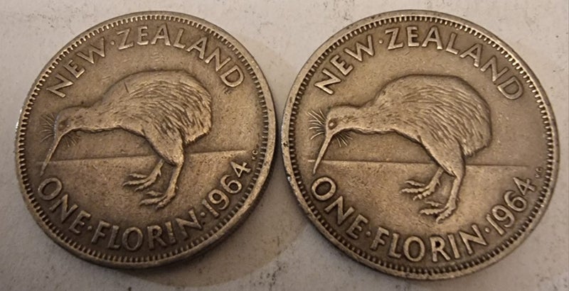 2 NZ 1964 florins Carousel 1