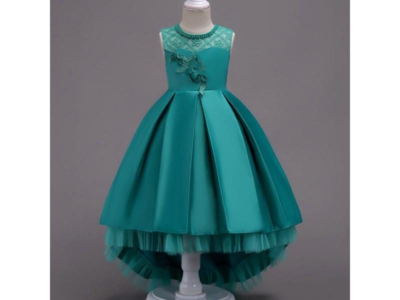 Red Flower Girl Trailer Puffy Wedding Dress For Girl's First Communion Evening Carousel 1