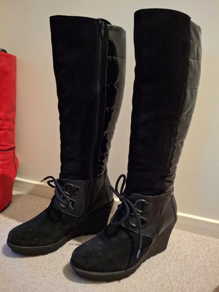 Black Leather, Suede & Gore Tex Knee High Winter Boots Size UK 6 Eur 39 Carousel 1