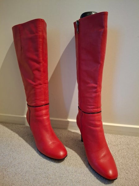 VERS CORTURE Red Leather Knee High Boots Size 38 Carousel 1