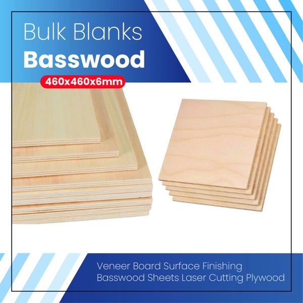 Bulk Blanks-Basswood Plywood 460x460x6mm Sheets for Laser Engraving (5pcs) Carousel 1
