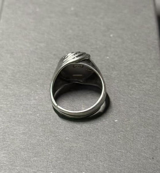 $1 reserve// Vintage 1920s Art Deco Round Onyx Silver Ring Carousel 2