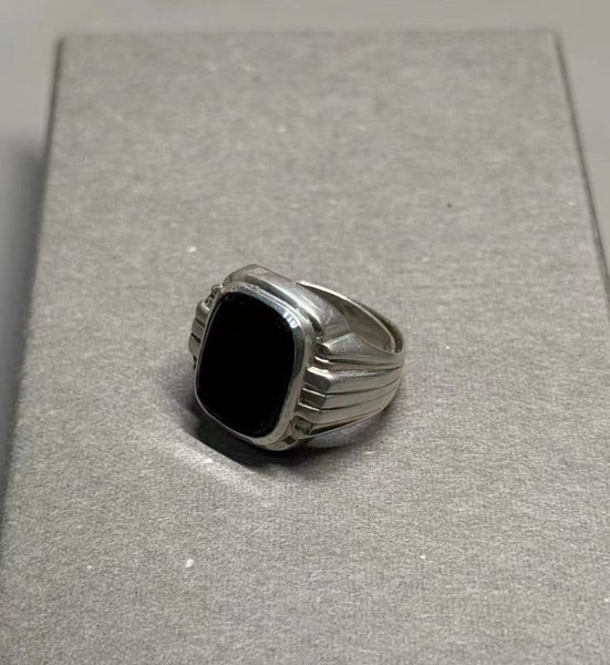 Vintage Art Deco Square Onyx Silver Ring (Adjustable) Carousel 1
