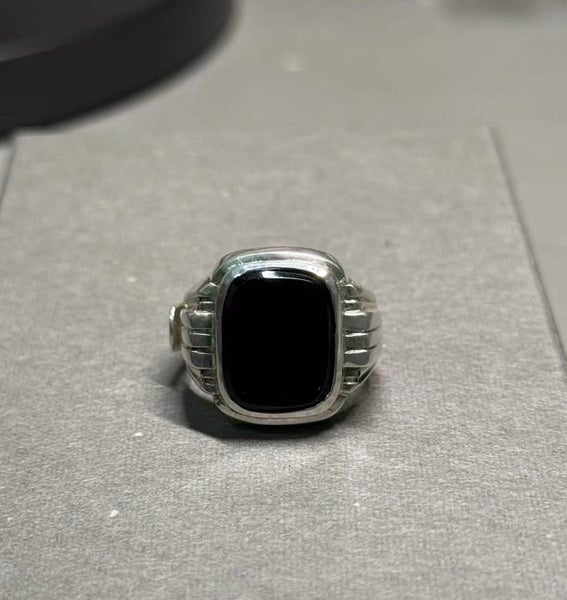 Vintage Art Deco Square Onyx Silver Ring (Adjustable) Carousel 2