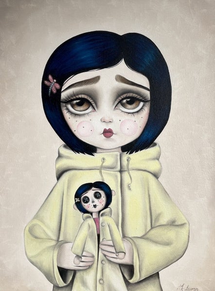 Coraline Doll Gothic Monster High Tim Burton Big Eye Art Print - By Autumn Carousel 1