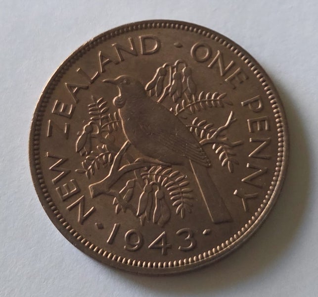 NEW ZEALAND PENNY COIN 1943, AU!, $1 RES!! Carousel 1
