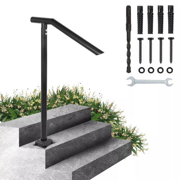 Step Handrail 2-3 Steps Outdoor Stair Railing Porch Single Post Handrail Carousel 1