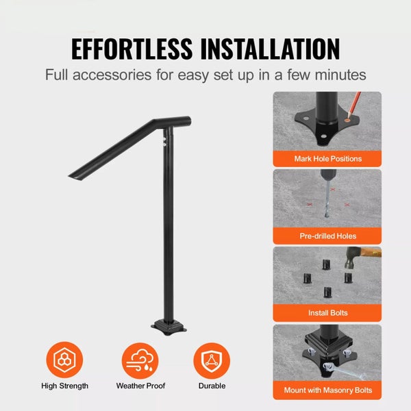 Step Handrail 2-3 Steps Outdoor Stair Railing Porch Single Post Handrail Carousel 2