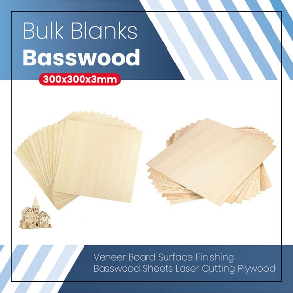 Bulk Blanks- Basswood Plywood 300x300x3mm Sheets for Laser Engraving Pack of 30 Carousel 1