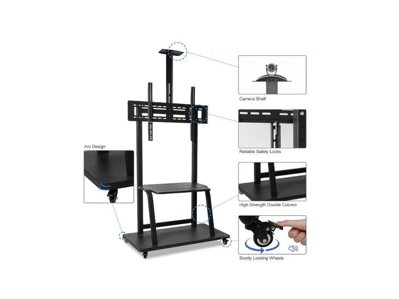 PTN 32" - 70" Mobile TV Cart 75Kg Universal TV Trolley Monitor Stand LED Wheels Carousel 4