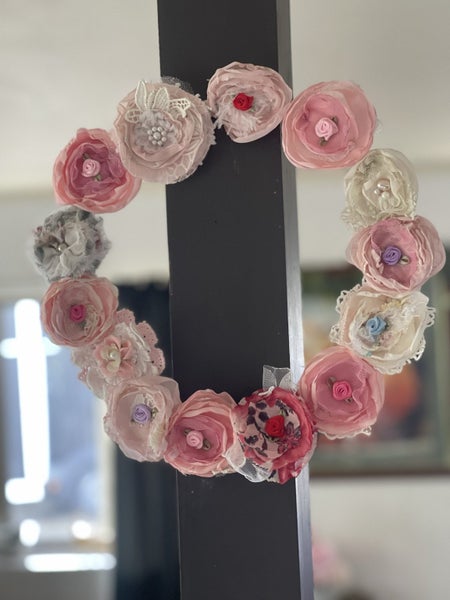 FREE POSTAGE: Satin rose Fabric wreath - great bridesmaid posy62933731295361117