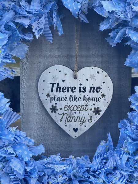 FREE POSTAGE: Blue Fabric wreath with touching wooden insert629337312903691110