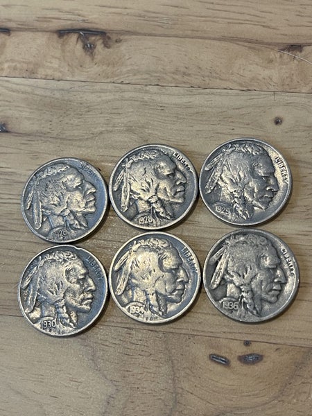 $1 reserve//6pcs of 1920s to 1930s buffalo nickels Carousel 1