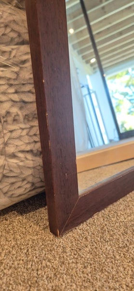 Brown plumbline timber mirror. Few scuffs. 50 x 67cm Carousel 2