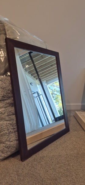 Brown plumbline timber mirror. Few scuffs. 50 x 67cm Carousel 1