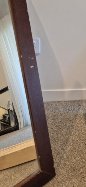 Brown plumbline timber mirror. Few scuffs. 50 x 67cm Carousel 3