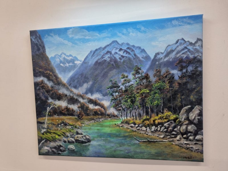 Large: Blue Sky Eglinton River Fiordland - Caley Hall Fine Art Original Painting Carousel 12