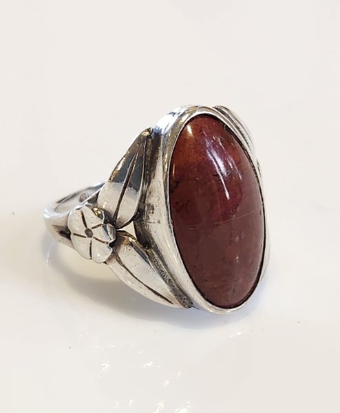 Vintage Red Jasper? & Sterling Silver ring size O Carousel 1