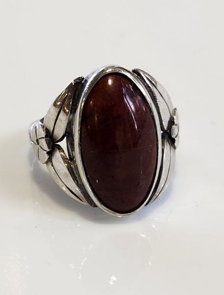 Vintage Red Jasper? & Sterling Silver ring size O Carousel 2