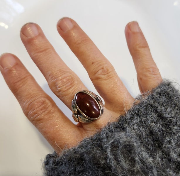 Vintage Red Jasper? & Sterling Silver ring size O Carousel 6