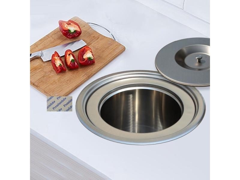 8L Stainless Steel Countertop Bench Top Mount Waste Garbage Trash Bin With Lid Carousel 2