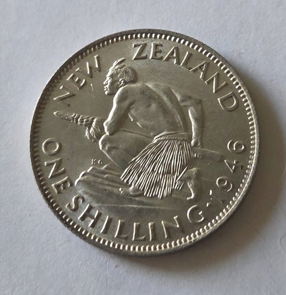 NEW ZEALAND SILVER 1946 SHILLING COIN, EF!, $1 RES!! Carousel 1