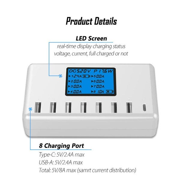 40W Smart 8 Ports USB Charger Station with LCD Display Sale NZ Stock Deal62936670556930111