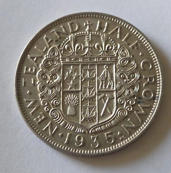 NEW ZEALAND SILVER HALFCROWN COIN 1935, aEF/gEF!, $1 RES!! Carousel 2
