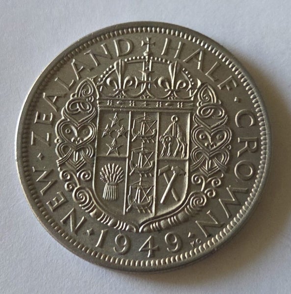 NEW ZEALAND HALFCROWN COIN 1949, EF/gEF!, $1 RES!! Carousel 1