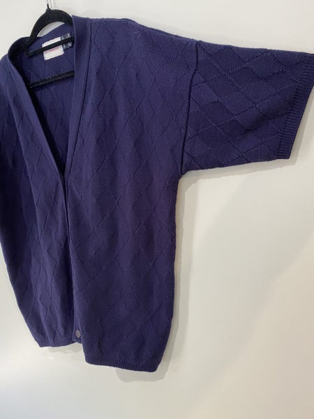 Vintage Review Knit Shirt/Cardigan – Size L, Navy, Diamond Pattern, Button-Up63616513971075112