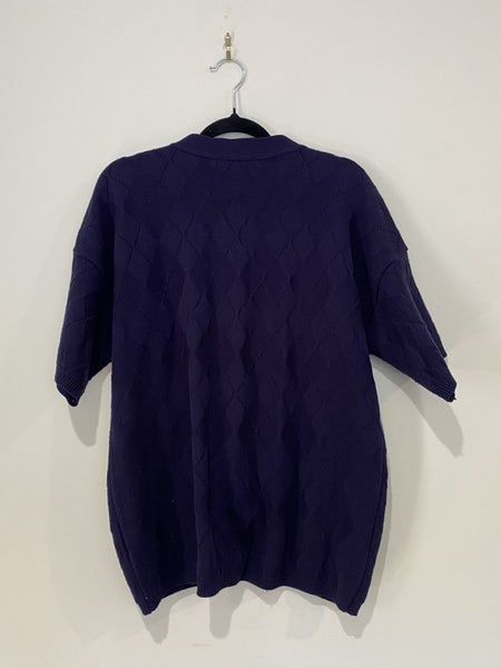 Vintage Review Knit Shirt/Cardigan – Size L, Navy, Diamond Pattern, Button-Up63616513971075113