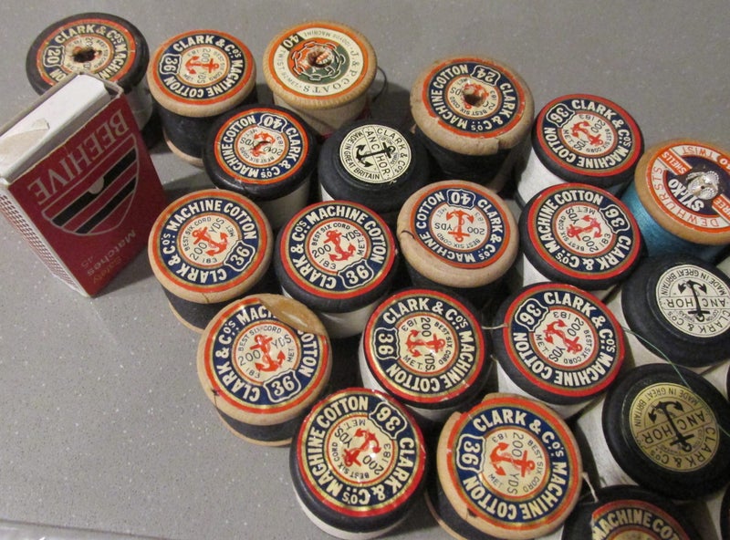 Lovely Collection ANTIQUE and Very Vintage Wooden Cotton Reels With Thread62865827840643111