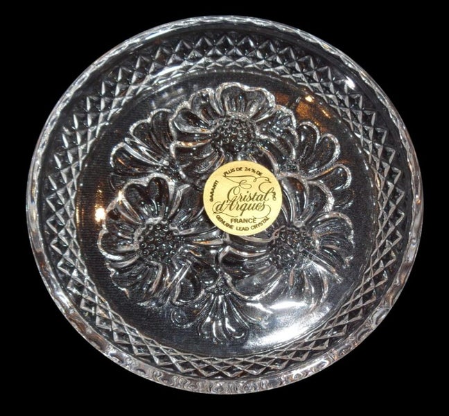 x5 Vintage Cristal d'Arques France Lead Crystal Coasters Embossed Floral Pattern Carousel 1