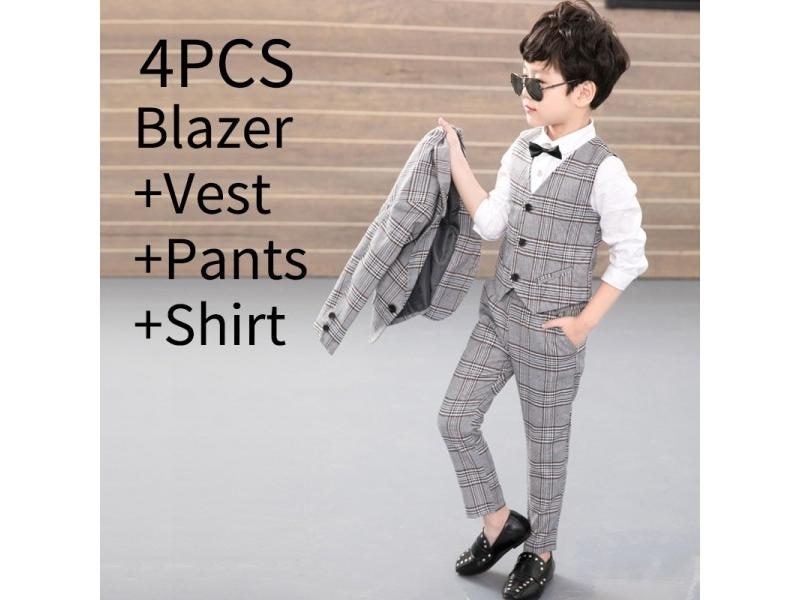 Checkered Boy Wedding Suit Formal Dress Children Carnival Costume Tuxedo Kids Carousel 1