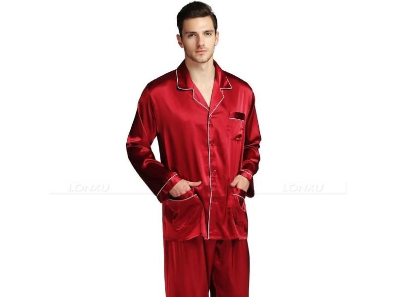 Mens Silk Satin Pajamas Set Sleepwear U.S. S-M-XXL-4XL Fits All Seasons Carousel 1