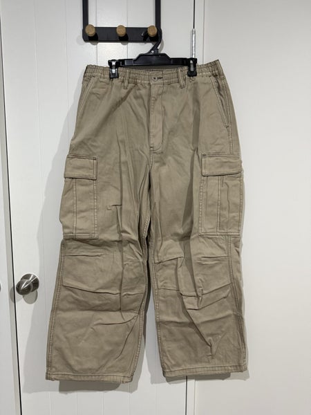 ***$1 Reserve GU (Uniqlo Sister Brand) Beige Denim Wide Cargo Pants - Sz L*** Carousel 1