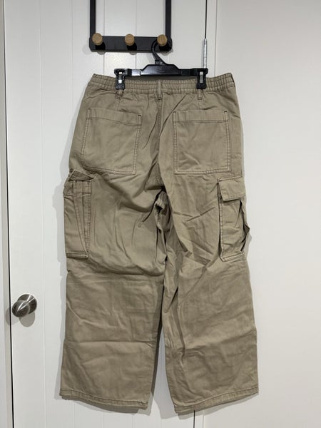 ***$1 Reserve GU (Uniqlo Sister Brand) Beige Denim Wide Cargo Pants - Sz L*** Carousel 2