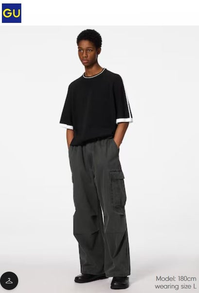 ***$1 Reserve GU (Uniqlo Sister Brand) 08 Dark Gray Denim Wide Cargo Pants L*** Carousel 12