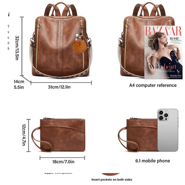 Women's Vegan Leather Backpack TC515 | TOUCHANDCATCH NZ Carousel 8