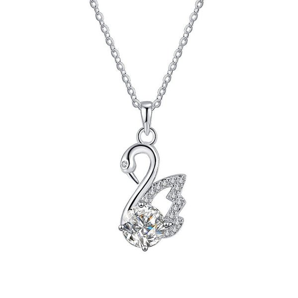 1ct Moissanite Diamond Swan Pendant S925 Silver Chain Necklace 18K Gold Plated Carousel 1