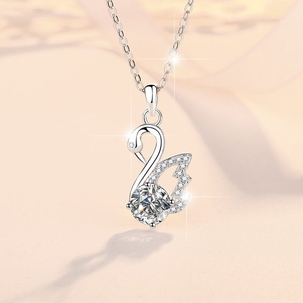 1ct Moissanite Diamond Swan Pendant S925 Silver Chain Necklace 18K Gold Plated Carousel 2